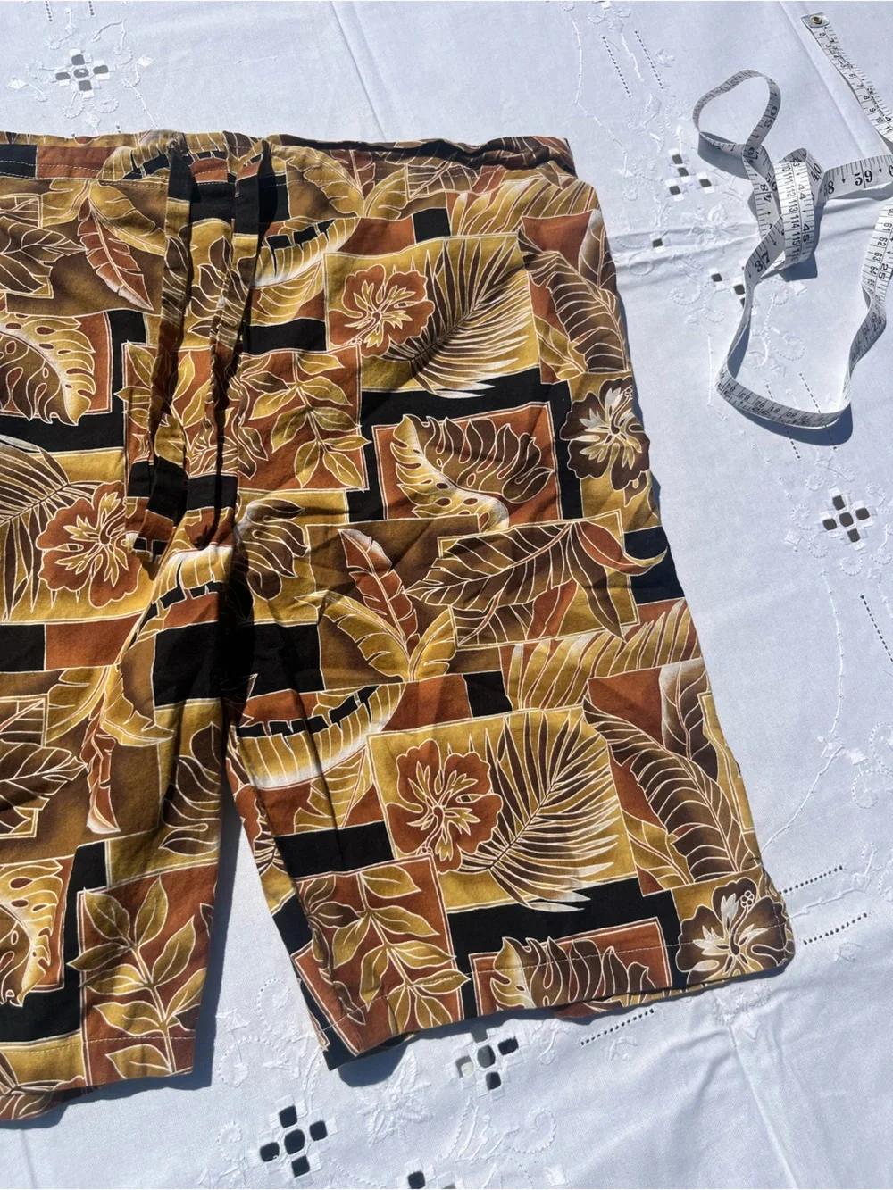 Handmade Men's Tropical Print Flat Front Shorts - Brown/Black